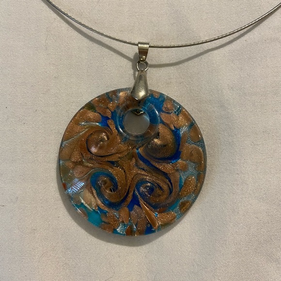 Beautiful glass gold and blue pendant - Picture 2 of 2